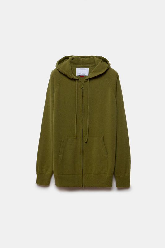 Rigel Knit Cashmere Zip Hoodie Olive Green