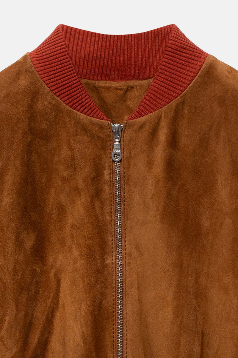 Keisuke Leather Bomber Jacket Camel