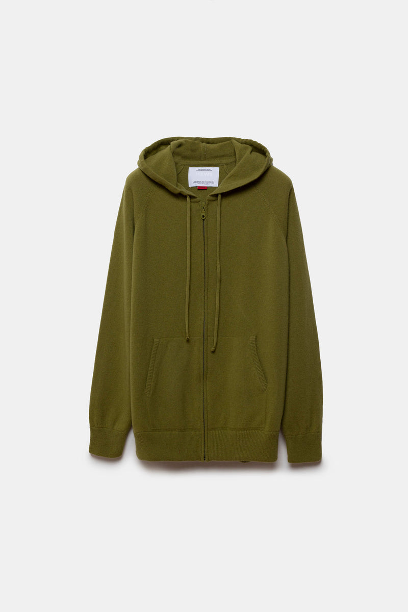 Rigel Knit Cashmere Zip Hoodie Olive Green